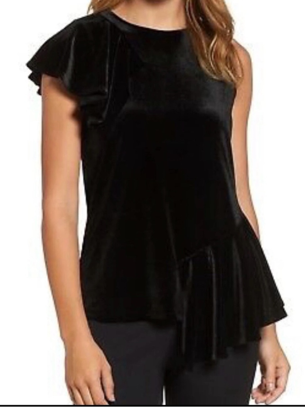 Halogen Black Velvet assymetrical velvet Shell Top